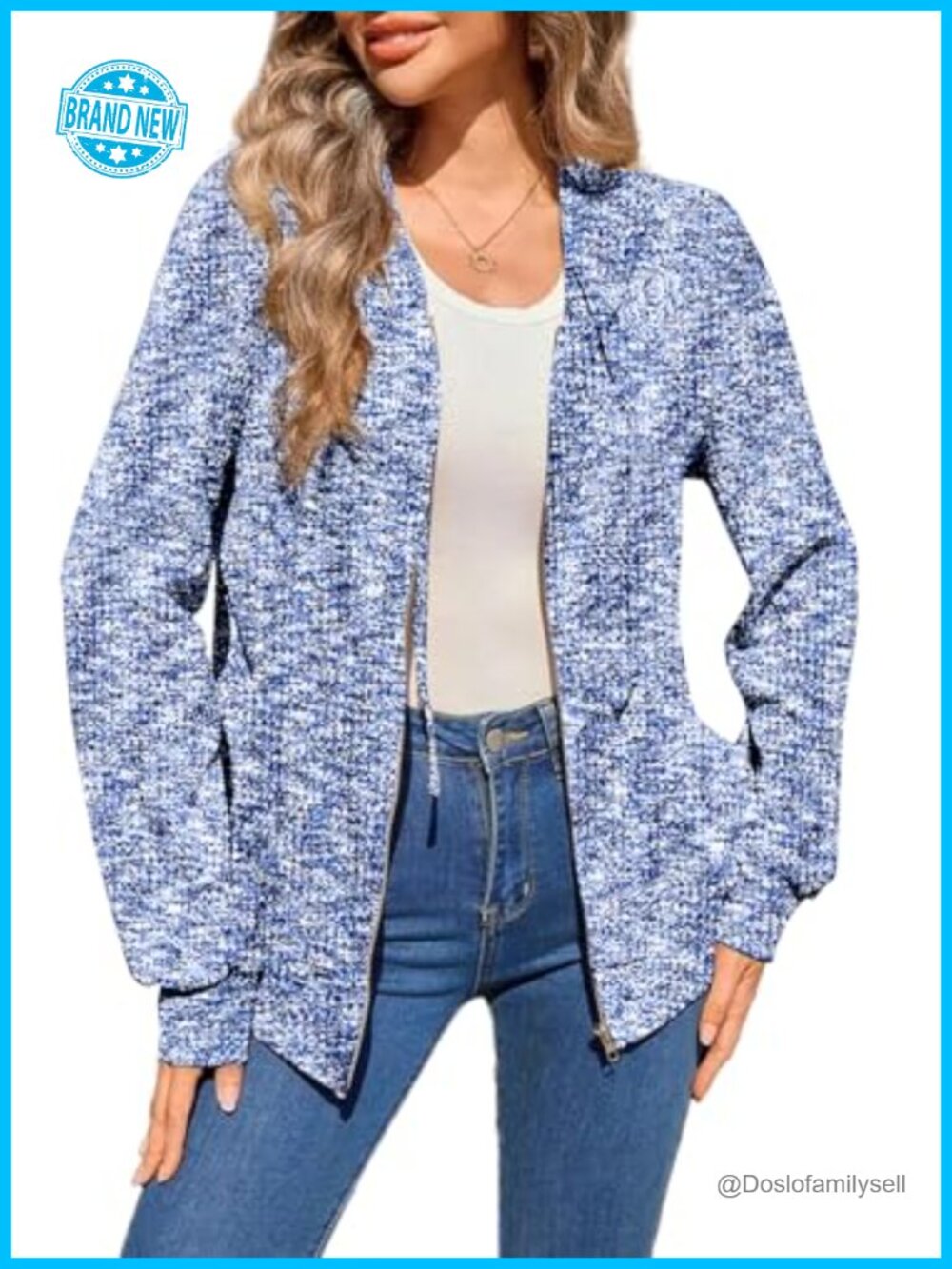 Oversized Waffle Knit Zip Up Hoodie Sweatshirt Relaxed Fit